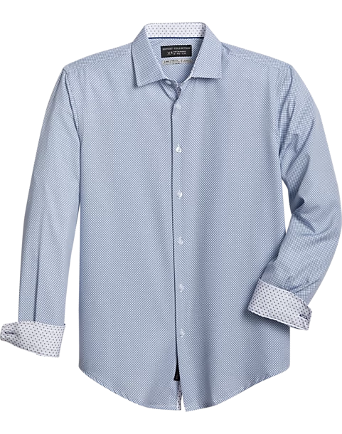 Report Collection Slim Fit Four-Way Stretch Sport Shirt, Navy Woven Motif