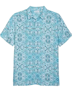 Cubavera Modern Fit Short Sleeve Sport Shirt, Light Blue Cuban Tile