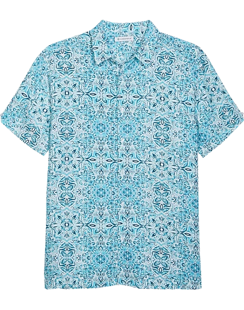 Cubavera Modern Fit Short Sleeve Sport Shirt, Light Blue Cuban Tile