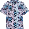 Cubavera Modern Fit Short Sleeve Sport Shirt, Blue & Pink Tropical Floral