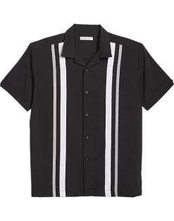 Cubavera Modern Fit Camp Collar Shirt, Black Tri-Color Panels