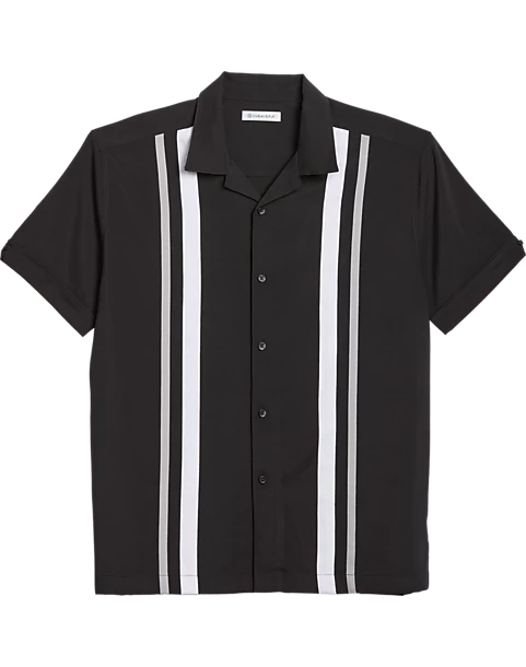 Cubavera Modern Fit Camp Collar Shirt, Black Tri-Color Panels
