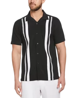 Cubavera Modern Fit Camp Collar Shirt, White Tri-Color Panels