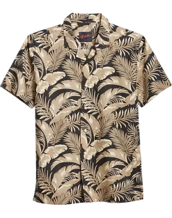 Egara Slim Fit Short Sleeve Sport Shirt, Tan Floral