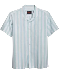 Egara Slim Fit Short Sleeve Sport Shirt, Aqua Stripe