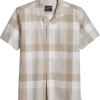 Egara Slim Fit Short Sleeve Sport Shirt, Taupe Plaid