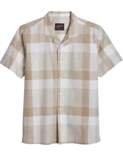 Egara Slim Fit Short Sleeve Sport Shirt, Taupe Plaid