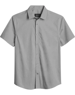 Awearness Kenneth Cole Slim Fit Short Sleeve Sport Shirt, Light Gray Geo