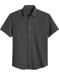 Awearness Kenneth Cole Slim Fit Short Sleeve Sport Shirt, Black Gingham