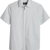 Awearness Kenneth Cole Slim Fit Short Sleeve Sport Shirt, Light Blue Gridlock