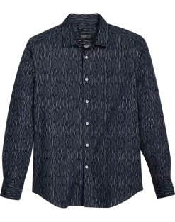 Awearness Kenneth Cole Slim Fit Spread Collar Sport Shirt, Navy Rainfall