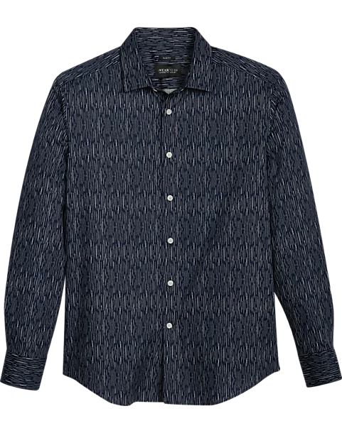 Awearness Kenneth Cole Slim Fit Spread Collar Sport Shirt, Navy Rainfall