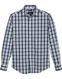 Awearness Kenneth Cole Slim Fit Spread Collar Sport Shirt, Teal Grid