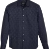 Awearness Kenneth Cole Slim Fit Spread Collar Sport Shirt, Navy Stars