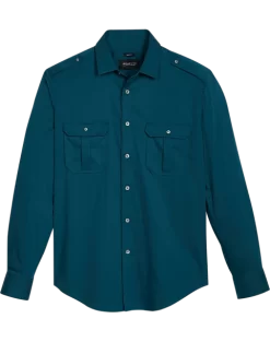 Awearness Kenneth Cole Slim Fit Spread Collar Sport Shirt Teal