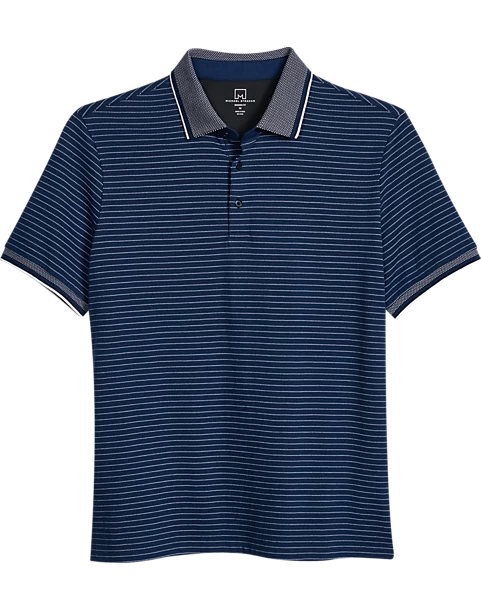 Michael Strahan Modern Fit Short Sleeve Polo, Navy Stripe