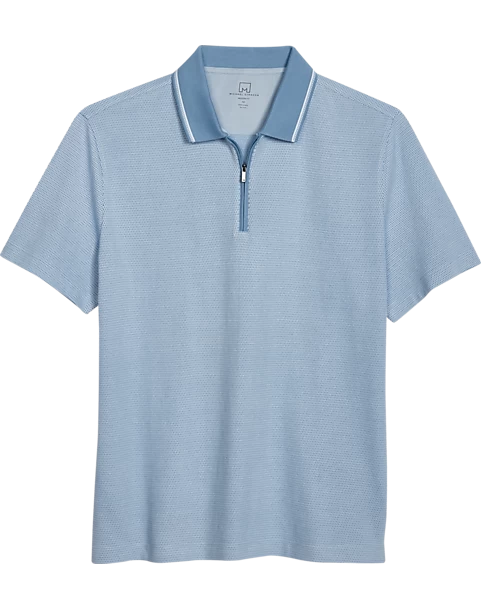 Michael Strahan Modern Fit Zip Polo, Light Blue