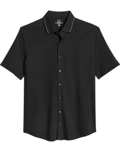 Michael Strahan Modern Fit Popcorn Stitch Short Sport Shirt, Black