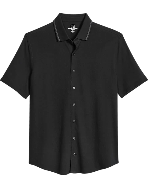 Michael Strahan Modern Fit Popcorn Stitch Short Sport Shirt, Black