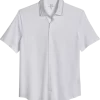 Michael Strahan Modern Fit Popcorn Stitch Short Sport Shirt, White