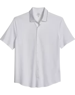 Michael Strahan Modern Fit Popcorn Stitch Short Sport Shirt, White