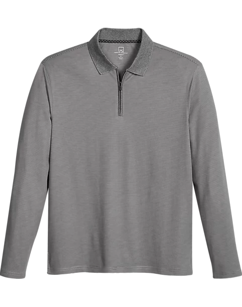 Michael Strahan Modern Fit Long Sleeve Polo, Gray