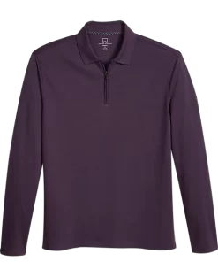 Michael Strahan Modern Fit Long Sleeve Polo Purple & Gray