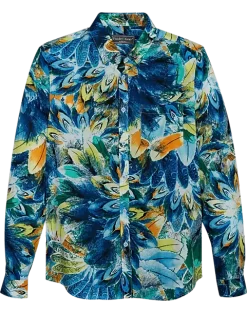 Paisley & Gray Slim Fit Button-Down Collar Sport Shirt, Blue And Yellow Feathers