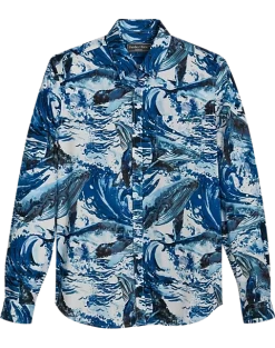 Paisley & Gray Slim Fit Button-Down Collar Sport Shirt, Light Blue Whale Print