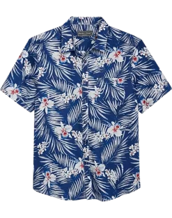 Paisley & Gray Slim Fit Spread Collar Sport Shirt, Blue Hawaiian Flower
