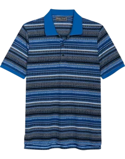 Paisley & Gray Slim Fit Polo, Blue & Black Multi Stripe