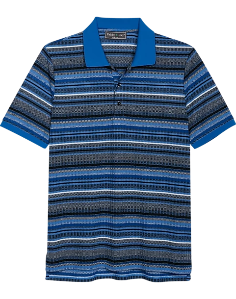Paisley & Gray Slim Fit Polo, Blue & Black Multi Stripe
