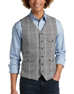 Paisley & Gray Slim Fit Vest, Black & White Glen Plaid