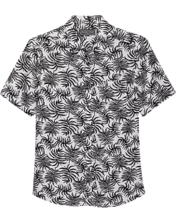 Paisley & Gray Slim Fit Spread Collar Short Sleeve Sport Shirt, Black And White Fern