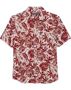 Paisley & Gray Slim Fit Short Sleeve Sport Shirt, Red Parrot & Leaf