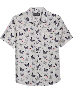 Paisley & Gray Slim Fit Spread Collar Sport Shirt, White Small Heart Butterfly