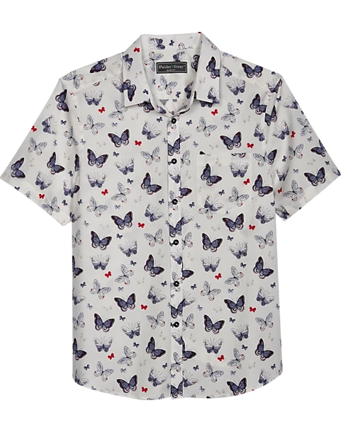 Paisley & Gray Slim Fit Spread Collar Sport Shirt, White Small Heart Butterfly