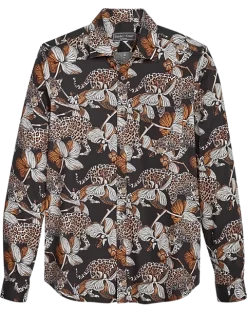 Paisley & Gray Slim Fit Spread Collar Sport Shirt, Black Leopard Print