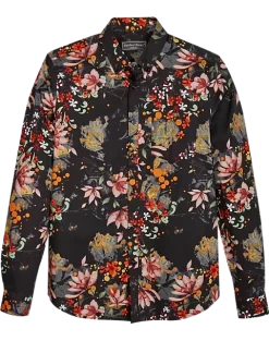 Paisley & Gray Slim Fit Spread Collar Sport Shirt, Black Paint Splatter Floral