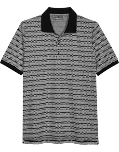 Paisley & Gray Slim Fit Polo, Black And White Zigzag Stripe