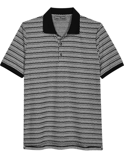 Paisley & Gray Slim Fit Polo, Black And White Zigzag Stripe