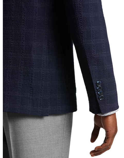 Awearness Kenneth Cole Modern Fit Soft Jacket, Navy Seersucker Plaid - Image 2