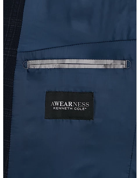 Awearness Kenneth Cole Modern Fit Soft Jacket, Navy Seersucker Plaid - Image 3