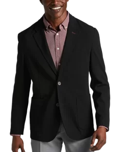 Michael Strahan Modern Fit Notch Lapel Crepe Knit Soft Jacket, Black