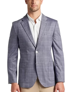 Michael Strahan Modern Fit Notch Lapel Crepe Knit Soft Jacket, Pink Glen Plaid