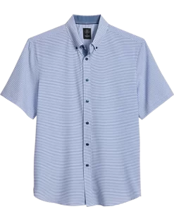 Michael Strahan Modern Fit Four-Way Stretch Short Sleeve Sport Shirt, Blue Geometric