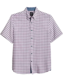 Michael Strahan Modern Fit 4-Way Stretch Short Sleeve Sport Shirt, Pink Grid