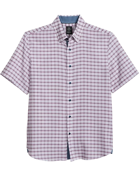 Michael Strahan Modern Fit 4-Way Stretch Short Sleeve Sport Shirt, Pink Grid
