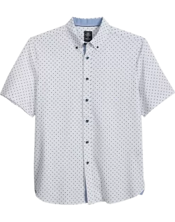 Michael Strahan Modern Fit 4-Way Stretch Short Sleeve Sport Shirt, White & Blue Dot
