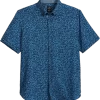 Michael Strahan Modern Fit 4-Way Stretch Short Sleeve Sport Shirt, Navy & Blue Floral
